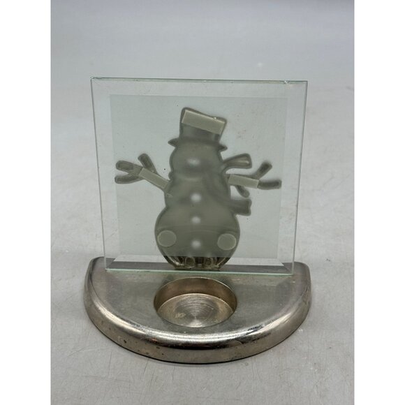 Kirkland 3D Snowman Candleholder 5in Silver Frosted Glass Tealight Used READ - Picture 6 of 9